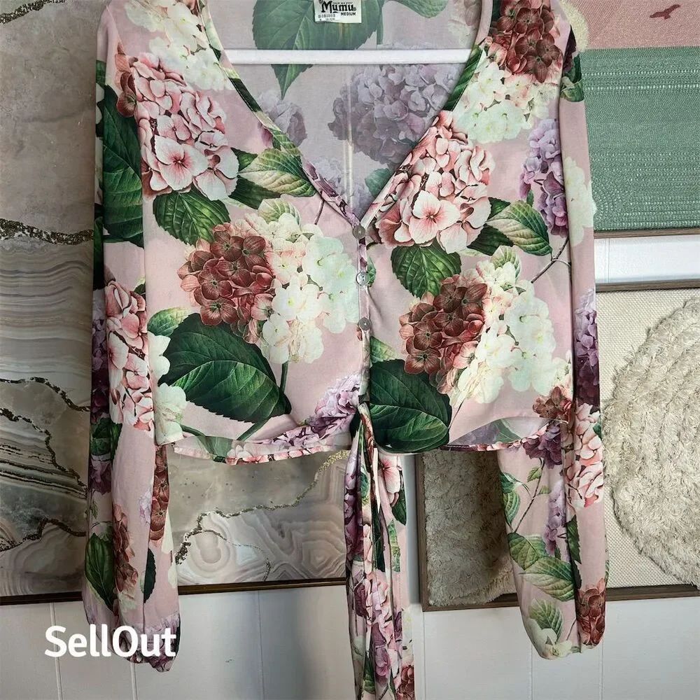 Show Me Your MuMu Women's Floral Tunic Blouse Size M Long Sleeve